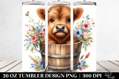 Cute Baby Highland Cow, Wood Bucket | 20 oz Tumbler Product Image 2
