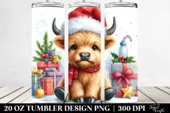 Whimsical Cow with Santa Hat, Transparent 20 Oz Tumbler Product Image 2