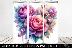 Diamond Peonies Heart Watercolor Tumbler Product Image 2