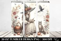 Washed Watercolor Vintage Witch with Cat | 20 oz Tumbler Product Image 2