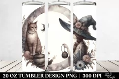 Washed Watercolor Vintage Witch with Cat | 20 oz Tumbler Product Image 2