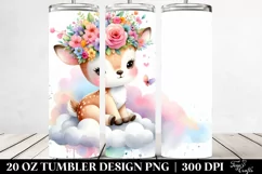 Cartoon Deer with Flower Crown, Transparent 20 Oz Tumbler Product Image 2