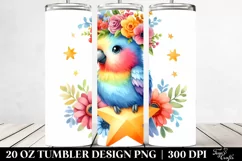 Cartoon Parrot with Flower Crown, Transparent 20 Oz Tumbler Product Image 2