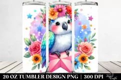 Cute Parrot with Flower Crown, Transparent 20 Oz Tumbler Product Image 2
