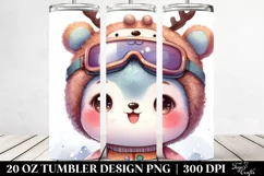 Enthusiastic Baby Bear with Reindeer Horns PNG Product Image 2