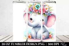 sitting Elephant Flower Crown | 20 oz Tumbler Product Image 2