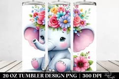 sitting Elephant Flower Crown | 20 oz Tumbler Product Image 2