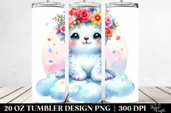 Cute Seal with Flower Crown, Transparent 20 Oz Tumbler Product Image 2