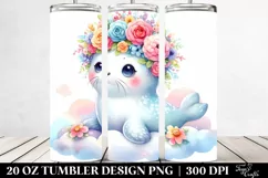 Cute Seal with Flower Crown, Transparent 20 Oz Tumbler Product Image 2