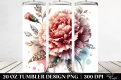 20 Oz Tumbler Sublimation | Glossy Diamond Carnation Design Product Image 2