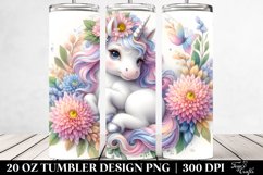 Baby Unicorn Chrysanthemum Frame Watercolor|20 oz Tumbler Product Image 2