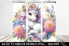 Baby Unicorn Chrysanthemum Frame Watercolor|20 oz Tumbler Product Image 2