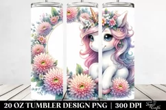 Baby Unicorn Chrysanthemum Frame Watercolor|20 oz Tumbler Product Image 2