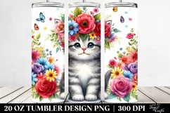 Cartoon Kitten with Flower Crown, Transparent 20 Oz Tumbler Product Image 2