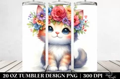 Cartoon-Style Kitten with Flower Crown 20 Oz Tumbler Product Image 2