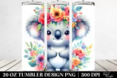 Cartoon Koala with Flower Crown, Transparent 20 Oz Tumbler Product Image 2