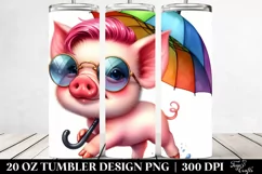 Cute Baby Pig Running with Umbrella, Transparent 20 Oz Product Image 2