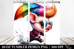 Cute Baby Pig Running with Umbrella, Transparent 20 Oz Product Image 2