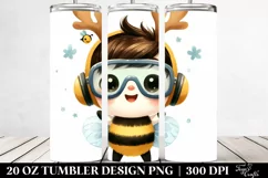 Enthusiastic Baby Bee with Reindeer Horns PNG Product Image 2