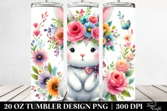 Cartoon Rabbit with Flower Crown, Transparent 20 Oz Tumbler Product Image 2