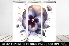 20 Oz Tumbler Sublimation | Shiny Pansy Golden Watercolor Product Image 2