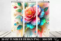 20 Oz Tumbler Sublimation | Colorful Camellia White Product Image 2
