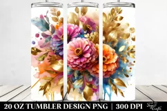 Watercolor Abstract Bouquet Gold Foil Zinnia Product Image 2