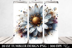 20 Oz Tumbler Sublimation | Shiny Daisy Golden Watercolor Product Image 2