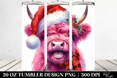 Cute Pink Highland Cow with Santa Hat 20 Oz Tumbler Product Image 2