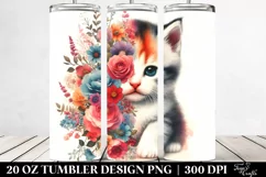 Retro Vibrant Kitten with Flowers. 20 oz Tumbler Design Product Image 2