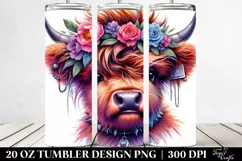 Highland Cow with Floral Wreath, PNG Product Image 2