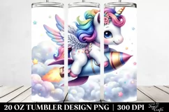 Colorful Baby Unicorn with Rocket Ship. 20 oz Tumbler Design Product Image 2