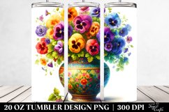 20 Oz Tumbler Sublimation | Vibrant Pansy Watercolor Vase Product Image 2