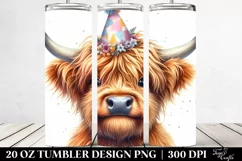 Highland Cow Party Hat Excitement | 20 Oz Tumbler Product Image 2