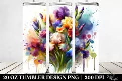 Vibrant Colorful Iris Bouquet Watercolor | 20 Oz Tumbler Product Image 2
