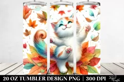 Colorful Cute Cat Tumbling with Autumn Leaves | 20 oz Product Image 2