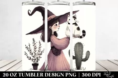 Simple Witch and Cat Watercolor | 20 oz Tumbler Product Image 2