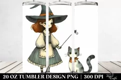 Simple Witch and Cat Watercolor | 20 oz Tumbler Product Image 2