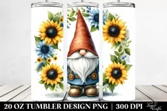 Cute Watercolor Gnome with Sunflower Wreath | 20 oz Tumbler Product Image 2