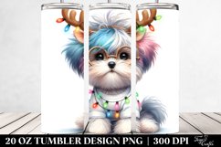 Enthusiastic Havanese with Reindeer Horns PNG Product Image 2