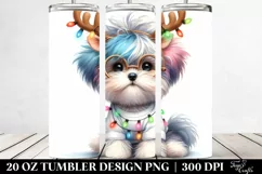 Enthusiastic Havanese with Reindeer Horns PNG Product Image 2