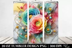 20 Oz Tumbler Sublimation | Colorful Ranunculus Clipart Product Image 2