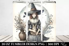Washed Vintage Witch with Cat | 20 oz Tumbler Product Image 2