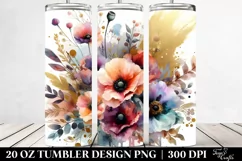 Abstract Watercolor Bouquet with Gold Foil | 20 Oz Tumbler Product Image 2