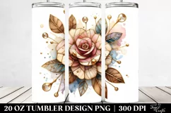 20 Oz Tumbler Sublimation | Stained Rose Watercolor Clipart Product Image 2