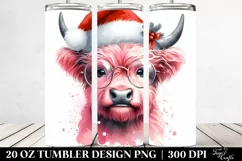 Cute Pink Highland Cow with Santa Hat 20 Oz Tumbler Product Image 2