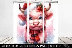 Cute Pink Highland Cow with Santa Hat 20 Oz Tumbler Product Image 2