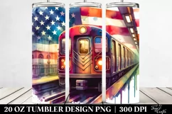 Watercolor Vintage Vibrant Subway Train with Flag | 20 oz Product Image 2