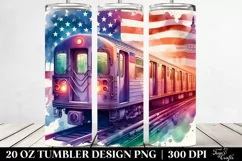 Watercolor Vintage Vibrant Subway Train with Flag | 20 oz Product Image 2