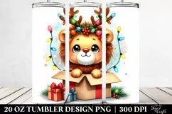 Expressive Lion with Reindeer Horns PNG Product Image 2